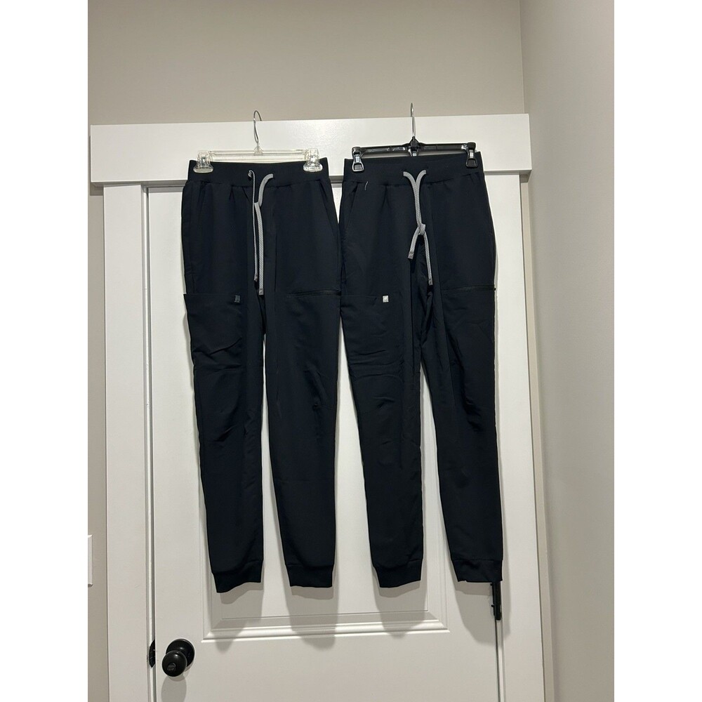 Lot of 2 XS Fabletics Women Black Jogger Scrub PantsElastic Waist Cargo Pockets